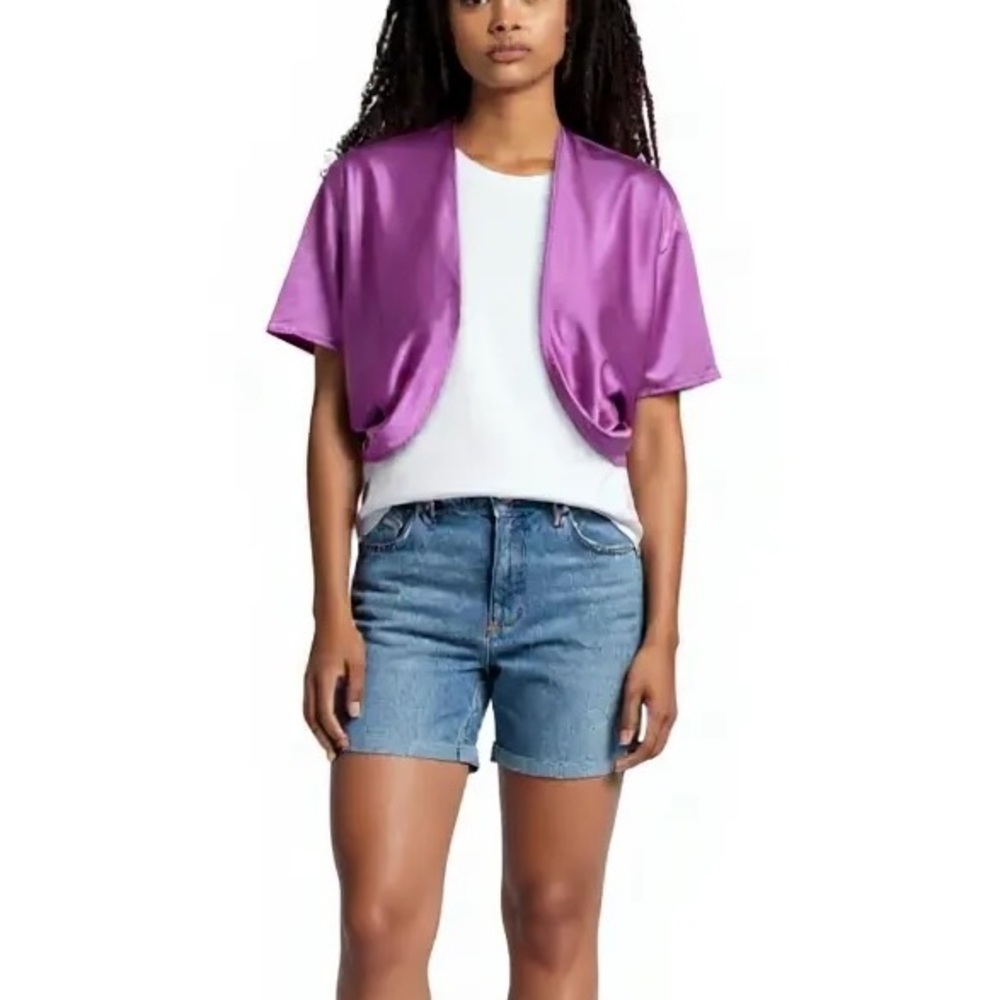 🌈 3/$20 Vintage satin shimmer purple shrug shawl